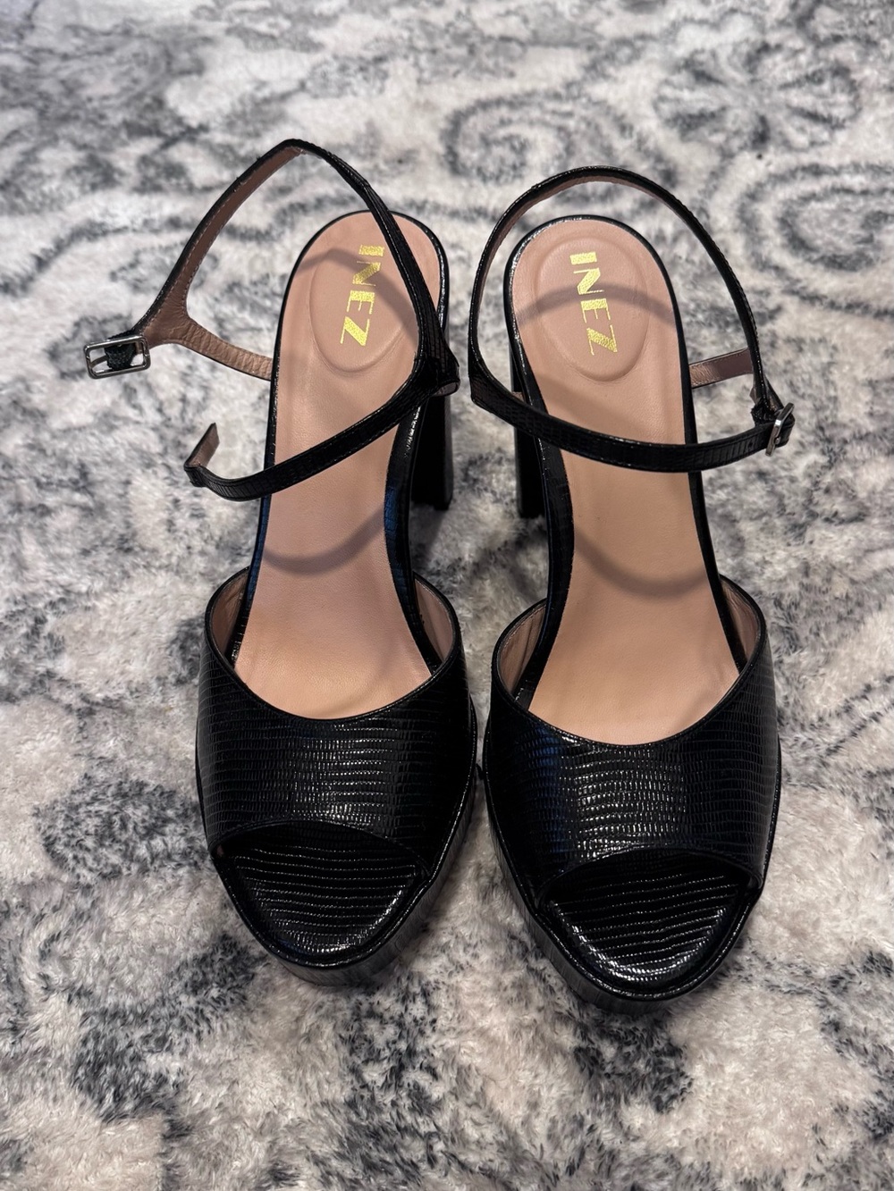 Inez Black Textured Peep-Toe Slingback Heels